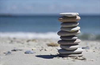 Stone pile on the North Sea beach, Baltic Sea beach, Heligoland, Germany, Europe