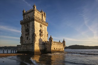 Belem Tower or Tower of St Vincent, famous tourist landmark of Lisboa and tourism attraction, on