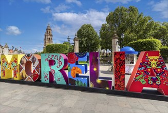 Morelia, Michoacan, Mexico, September 22, 2021: Big Letters sign of Morelia on the central city