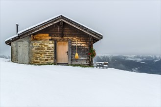 Lovingly decorated mountain hut, wooden hut, alpine hut, picturesque, broom, tourism, travel,