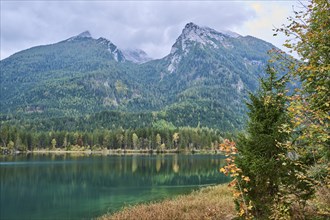 Hintersee in autumn colours, Ramsau, Berchtesgaden National Park, Berchtesgadener Land district,