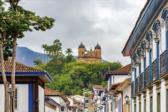 Historic city of Mariana in the state of Minas Gerais with a church on top of the hill, Mariana,