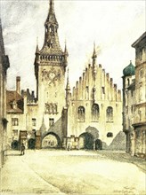 Old Town Hall in Munich, Germany, Painting by Adolf Hitler (1889-1845), Historical, digitally