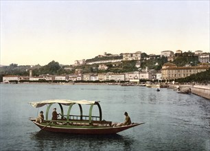 Lugano, the harbour, Ticino, Switzerland, Historical, digitally restored reproduction from a 19th