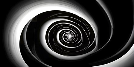 Abstract digital art capturing the essence of a black and white swirling tunnel in dynamic motion,