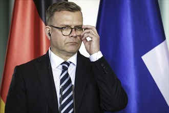 Petteri Orpo, Prime Minister of the Republic of Finland, photographed at a press conference after