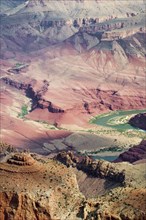 Looking down into Grand Canyon along the Desert View Drive with view on the Colorado River, Grand