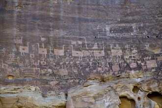 Rock engravings of ostriches, Wadi Abu Oud, near AlUla, Medina Province, Saudi Arabia, Arabian