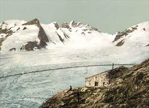 Konkordiahütte, eine mountain lodge der Sektion Grindelwald in den Berner Alpen, Wallis, Schweiz /