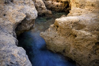 Algar Seco rock formation, coloured rocks and underground caves, caves, shell limestone, Carvoeiro,