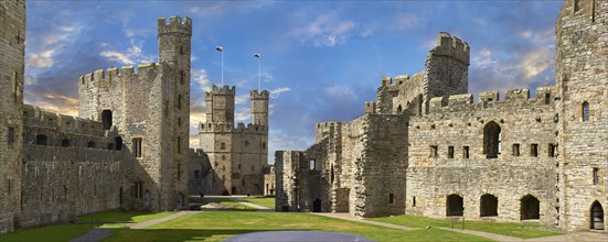 Caernarfon or Carnarvon Castle built in 1283 by King Edward I of England, Gwynedd, north-west