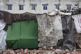 Backside of huts, Tejgaon Slum Area, Dhaka, Bangladesh, Asia