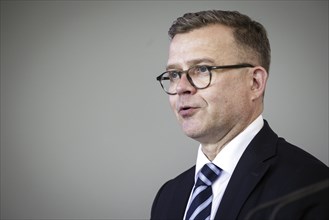 Petteri Orpo, Prime Minister of the Republic of Finland, photographed at a press conference after