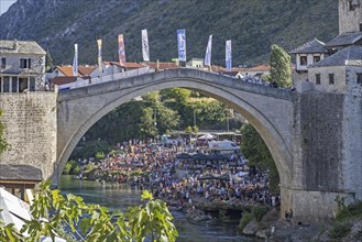 Annual diving competition on the Stari Most, 16th-century Ottoman bridge in the city Mostar,