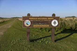 Iberá National Park sign, near Cambyretá, Esteros del Iberá, Corrientes Province, Argentina, South