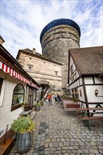 Alley with small shops in the Handwerkerhof, behind Frauentorturm, Nuremberg, Middle Franconia,