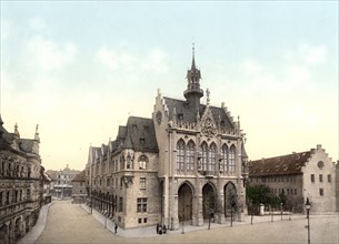 The Town Hall of Erfurt in Thuringia, Historic, digitally enhanced reproduction of a photochrome