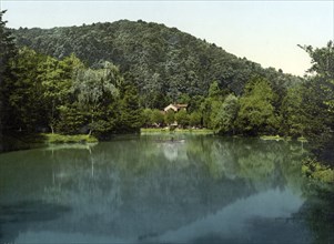 The forest lake near Freiburg, Baden-Württemberg, Historic, digitally enhanced reproduction of a