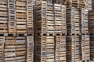 Wooden crates, wine crates, stacked, Rhineland-Palatinate, Germany, Europe