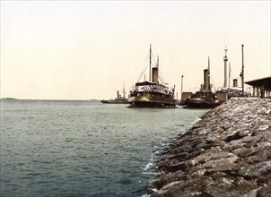 Steamer in the harbour of Bremerhafen, Bremerhaven, Historic, digitally enhanced reproduction of a