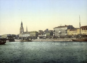 Panorama at the harbour, Riga, formerly Russia, today Latvia, around 1890, Historic, digitally