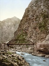 The road, the first bridge, Groussie, Georgia, Russia, c. 1890, Historic, digitally enhanced