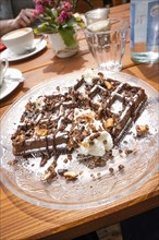 Delicious chocolate waffles, Cafehäusle, Calw, Black Forest, Germany, Europe