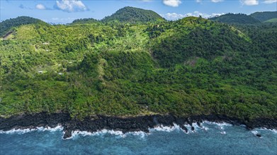 Aerial of the volcanic south coast, Taveuni, Fiji, South Pacific, Oceania