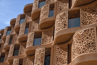 House facade, Masdar City urban development project, first emission-free eco-city, Emirate of Abu