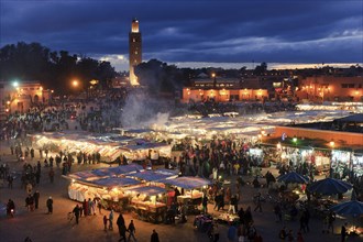 Morocco, Place Djemaa El Fna, Mosque El Mouassine, Marrakech, Africa