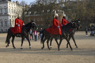 Parade of Horse Guards, soldiers of the Household Cavalry Mounted Regiment, White Hall,