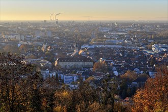 View from the Turmberg towards Durlach with town church and town hall, in the background the city