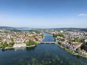 Aerial view of Lake Constance and the Seerhein, also Rhine funnel with the city of Constance and