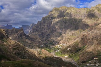 Mountain village in rock vegetation on island San Antao. Cabo Verde. Africa