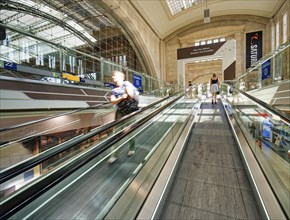 Escalators, Leipzig main station, interior, Leipzig, Saxony, Germany, Europe