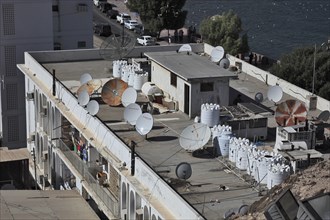 Satellite antennas on the roofs of Mutrah, Muscat, Oman, Asia