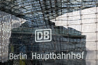 Berlin Central Station, lettering on the glass façade, Berlin, Germany, Europe