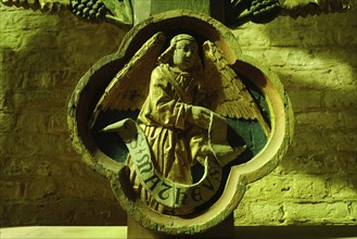 S. Matheus, wood carving of an evangelist, foot end late Gothic triumphal cross of the later 15th