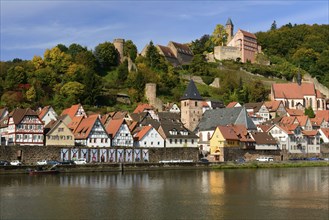 Neckar, Hirschhorn Castle, Hirschhorn, Hesse, Germany, Europe