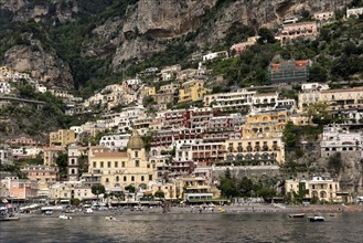 City View Positano with its church of Santa Maria Assunta, Amalfi Coast, Costiera Amalfitana,