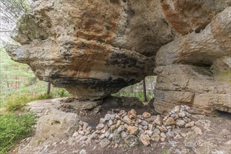 Stone arches on the path of the arcs of st pierre on the causse mejean in the cevennes. Lozere,