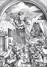 Picture cycle From the Life of the Virgin, the Birth of Mary, woodcut by Albrecht Dürer,