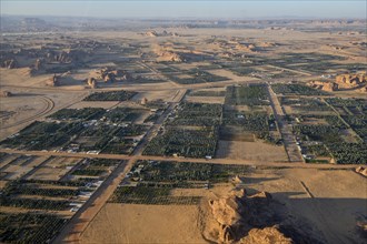 Al-Ula Oasis, aerial view, AlUla region, Medina province, Saudi Arabia, Arabian Peninsula, Asia