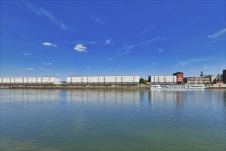 Ludwigshafen, Germany, August 2022: View from Ludwigshafen at Rhine river and 'Graeff Spedition'