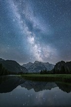 Milky Way over Almsee, Reflection, Totes Gebirge, Grünau, Almtal, Salzkammergut, Upper Austria,