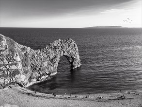 Durdle Door Bathing Beach, Limestone Rock Bridge, UNESCO World Heritage Site, Dorset Landmark,