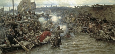 The Conquest of Siberia by Jermak, a painting by Vasily Surikov, Jermak Timofeyevich, 1525 or 1540