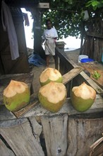 Koskosnuesse at beach bar, Anse Source d'Argent, La Digu, Coconut, Iceland, Seychelles, Africa