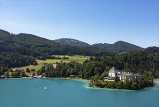 Drone shot, Fuschl Castle, Fuschlsee, Fuschl am See, Salzkammergut, Land Salzburg, Austria, Europe