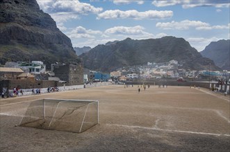 Soccer playing teenagers. San Antao. Cabo Verde. Africa